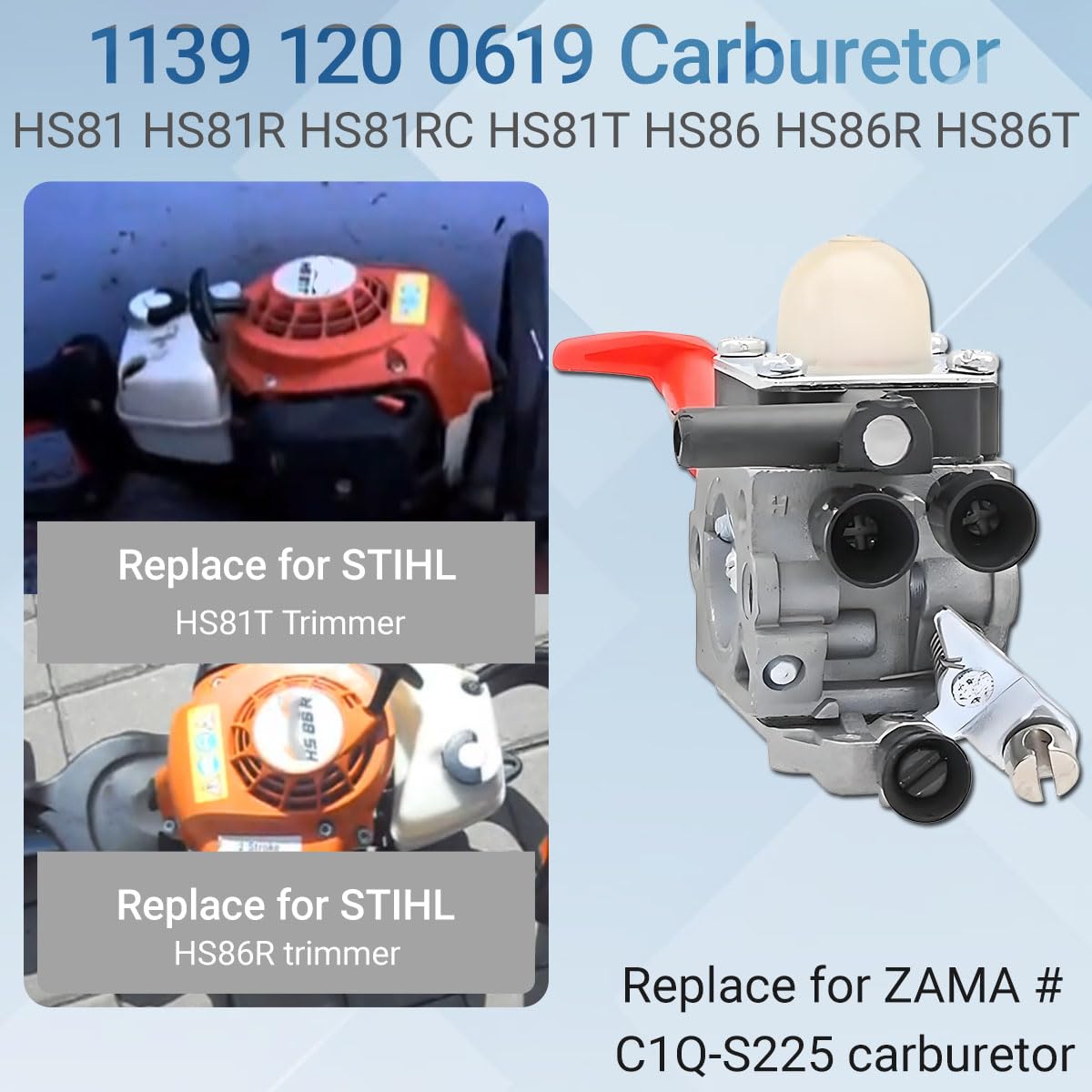 HS81 Carburateur pour Stihl HS81R HS81RC HS81T HS86 HS86R HS86T Taille-haie pour ZAMA C1Q-S225 1139 120 0619, 1139 120 0612, 4237 120 0606, 42371200606 Pièces de rechange pour carburateur