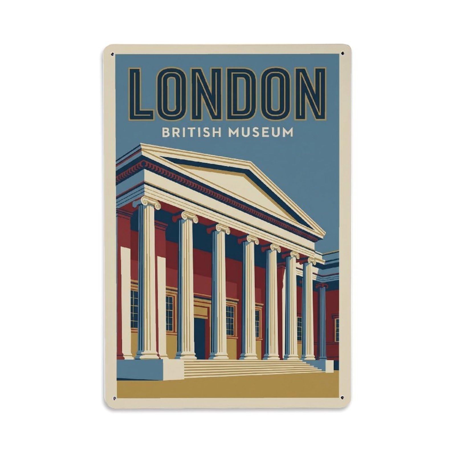 Vintage Travel London British Museum Facade Clean England Metal Tin Sign Plaque Wall Decor for Cafe, Club Bar, Office, Home Garden Metal Poster 8x12Inch