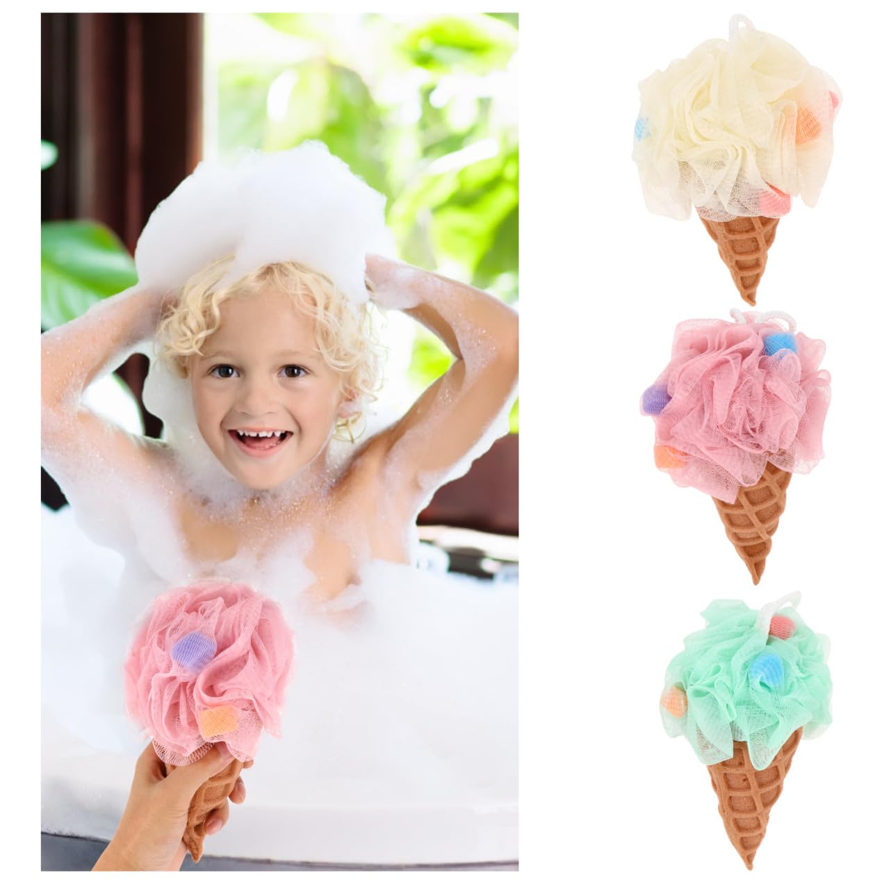 6piezas Esponjas Exfoliantes Forma De Helado y Para Baño De Adultos y Bebés