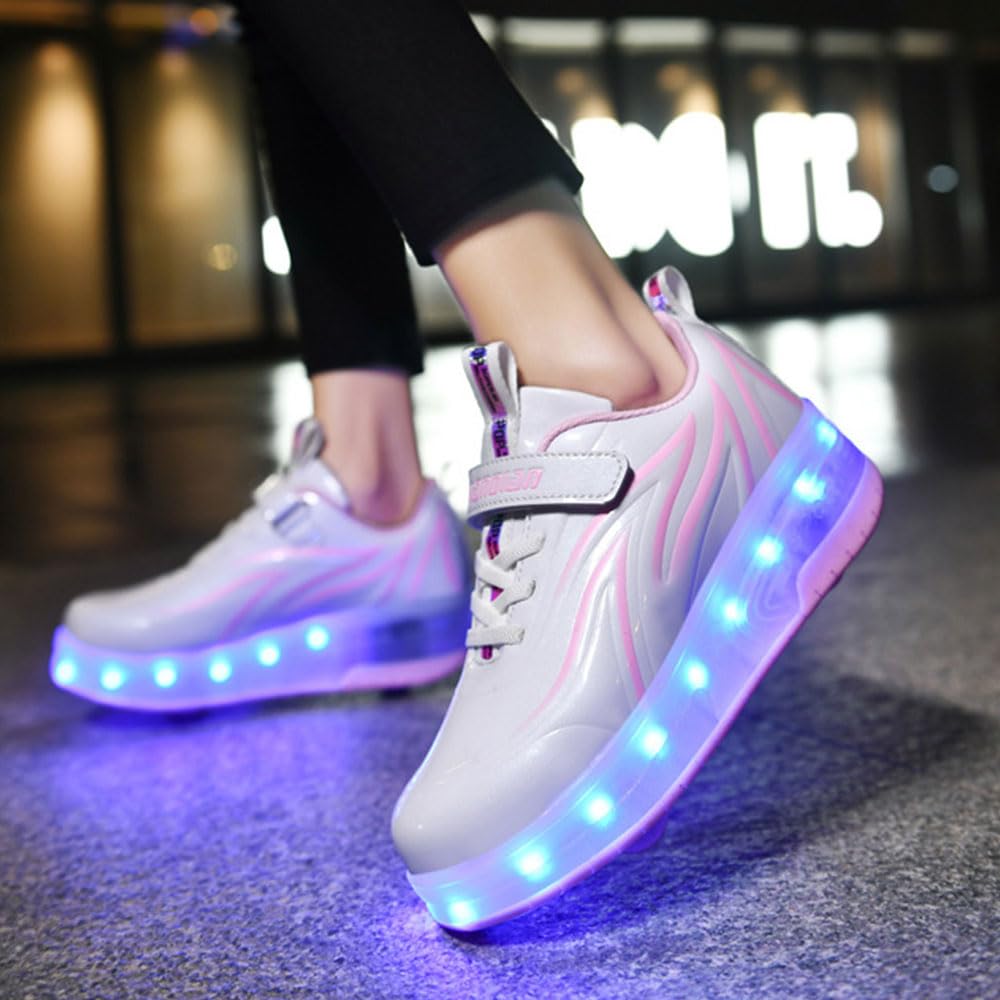 ENEN Zapatos con Ruedas, Zapatillas con Dos Ruedas para niños y Niña Zapatillas con Ruedas Skateboarding Zapatos Bambas con 2 Ruedas (28-39 EU)