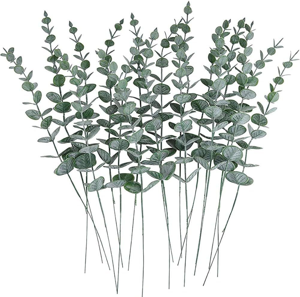 HOOTO20pcs Artificial Eucalyptus Stems Faux Greenery Branches Decor Fake Eucalyptus Leaves Plant for Wedding Centerpiece Flowers Bouquet Farmhouse Home Decoration Grey green