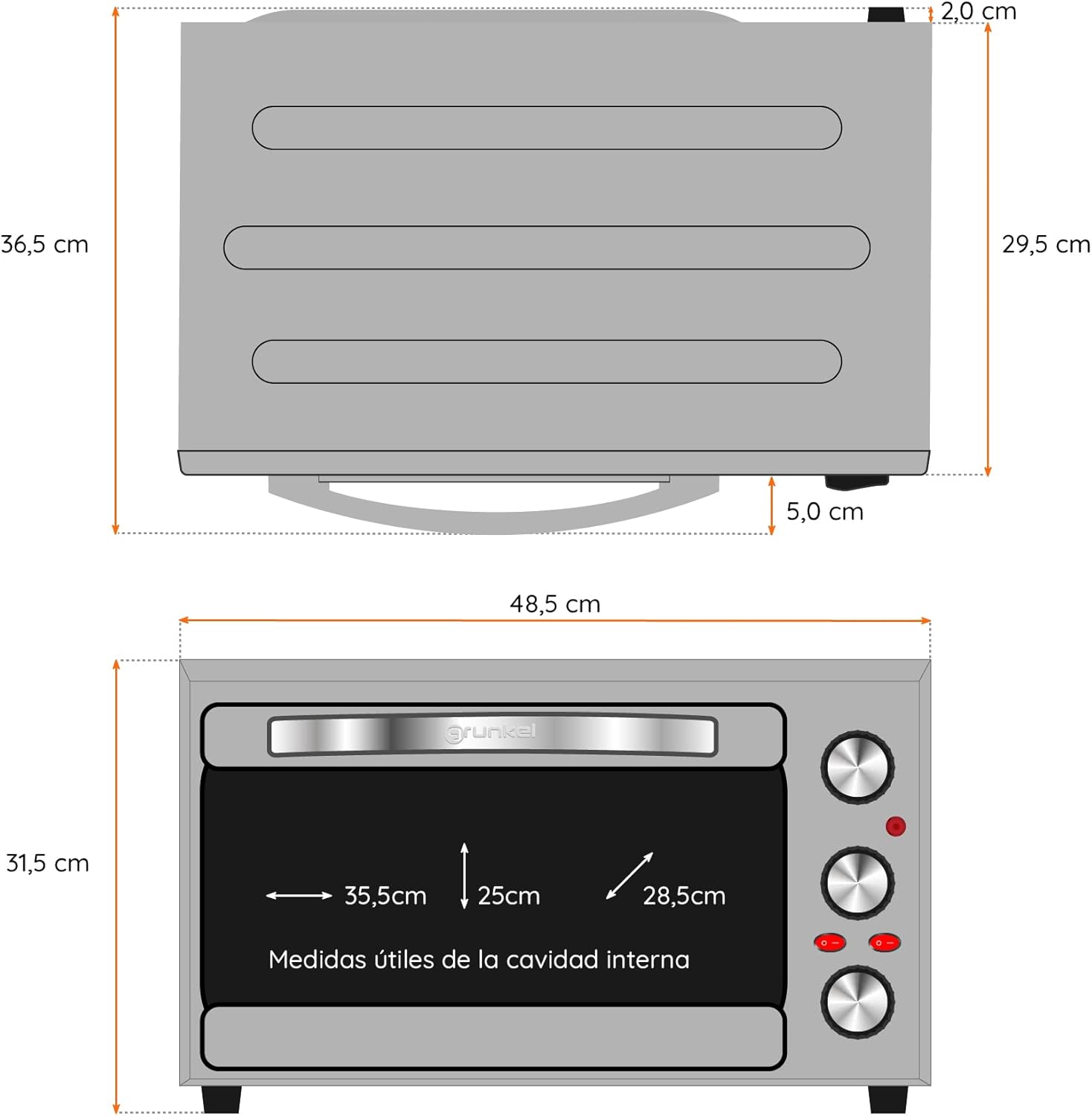 Grunkel - Mini forno elettrico da tavolo 28 L - 1600 W (Silver) Grunkel - Mini forno elettrico da tavolo 28 L - 1600 W (Silver)