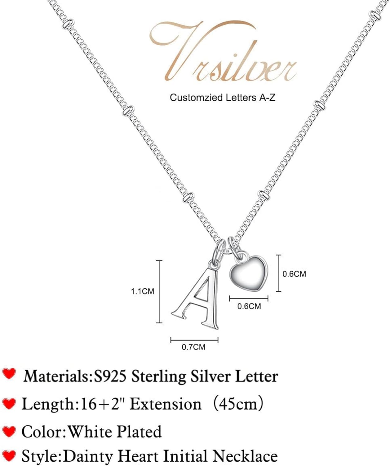 Heart Initial Necklaces for Girls -925 Silver Necklace for Women Teen Girl Gifts Dainty Heart Pendant Silver Initial Necklaces for Women Jewelry for Girls Necklace for Teen Girl Gifts - Image 5