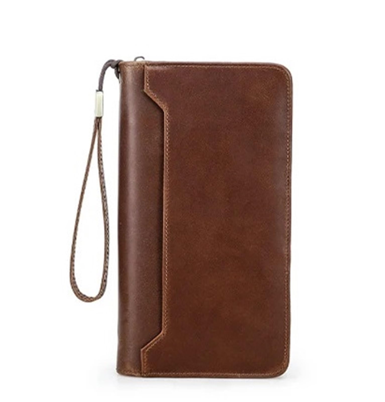 Portafogli in vera pelle for passaporto di famiglia, borse da viaggio vintage uomo, porta carte, tasca for telefono(Brown)
