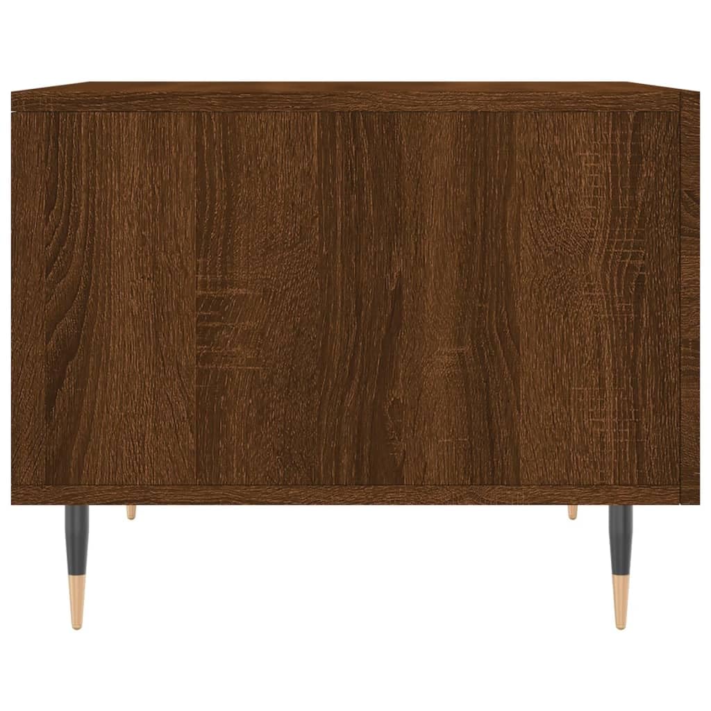 Mesa de centro marrón efecto roble 50 x 50 x 40 cm de material de madera con patas de hierro, elegante mesa auxiliar para salón, dormitorio y pasillo, tablero robusto con cajón para espacio de