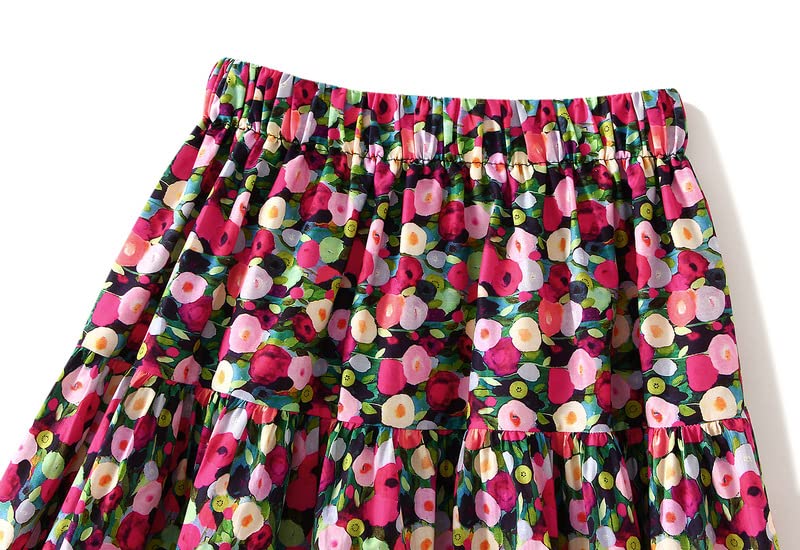 Women Pleated Midi Skirt Floral Geometry Print A-Line Vacation Flowy Boho Skirt2