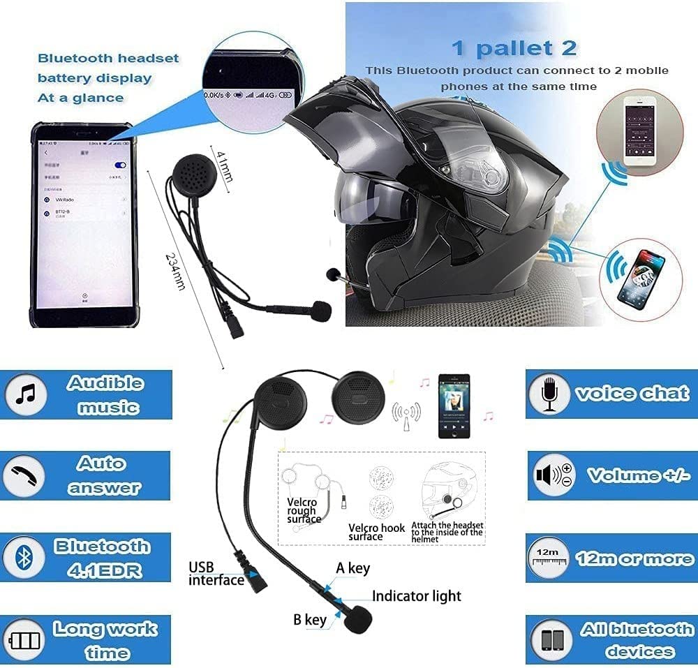Casque Moto Bluetooth Modulable - Double Visière, ECE/DOT - Taille XXL (61-64 Cm) - Réduction Bruit - 5