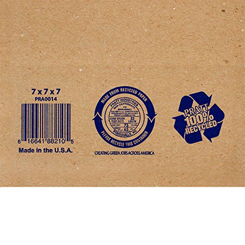 Pratt Pra0014 Recycled Corrugated Cardboard Single Wall Standard Cube Box With C Flute, 7" Length X 7" Width X 7" Height, (Pack Of 25) #TOP2