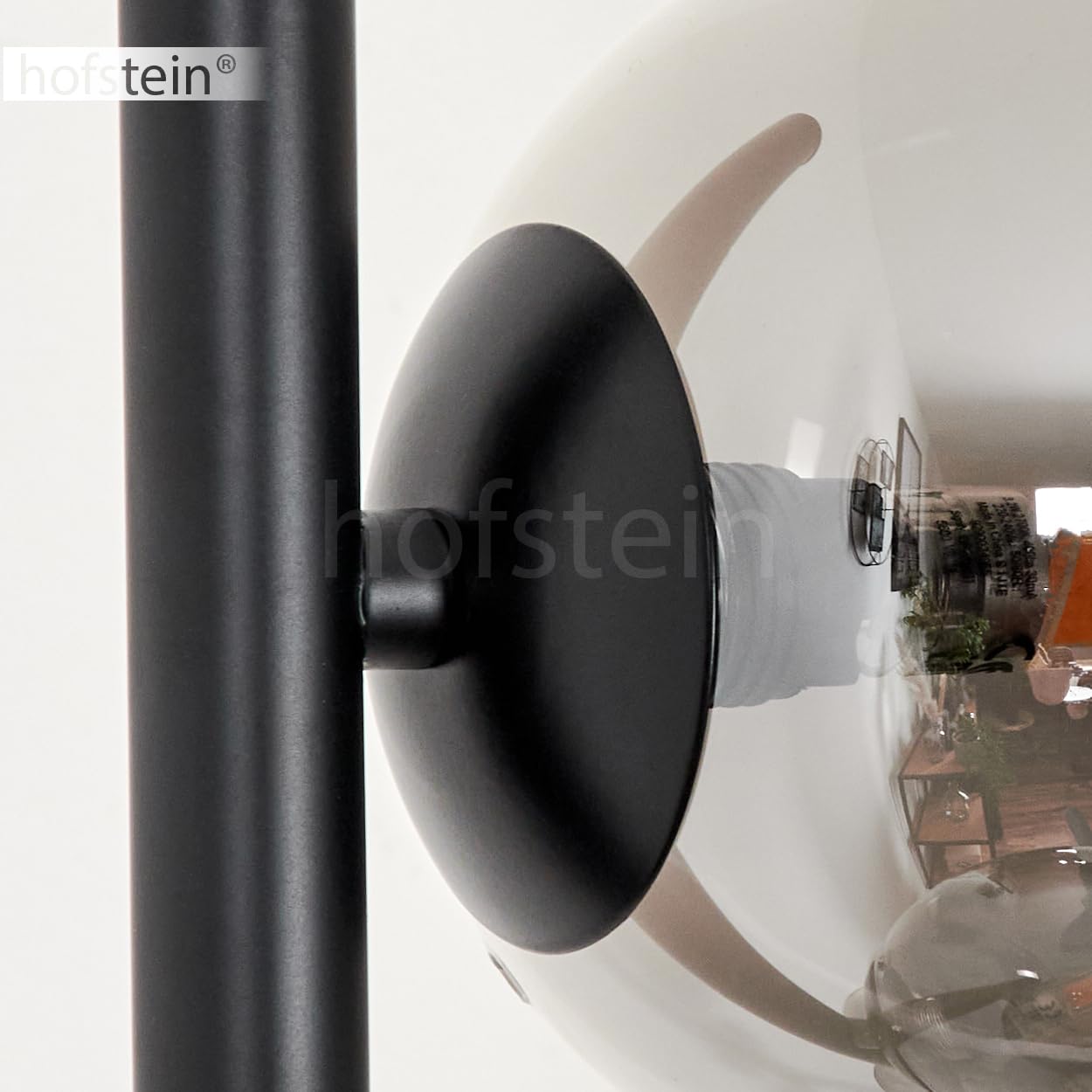 Stehleuchte Remaisnil, Stehlampe aus Metall/Glas in Schwarz/Rauchfarben, Standlampe im Retro/Vintage-Design mit Schirmen aus Glas (Ø 12 cm) u. Fußsschalter, Höhe 160 cm, 6 x G9, ohne Leuchtmittel