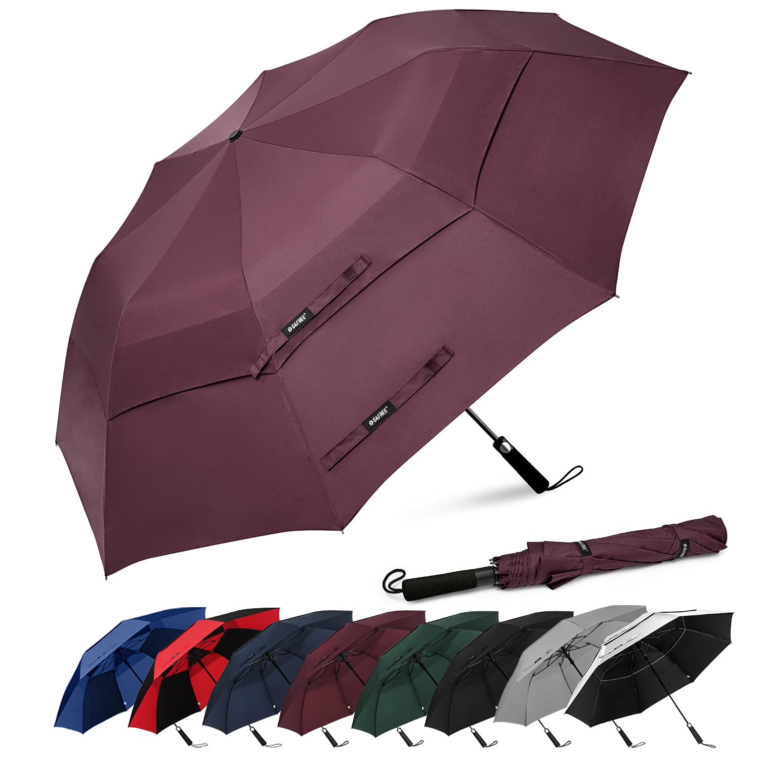 G4Free 62 Inch Paraguas de Golf Portátil Abierto Automático Paraguas de Viaje Compacto A Prueba de Viento Paraguas Deportivos de Doble Techo Ventilados de Gran Tamaño