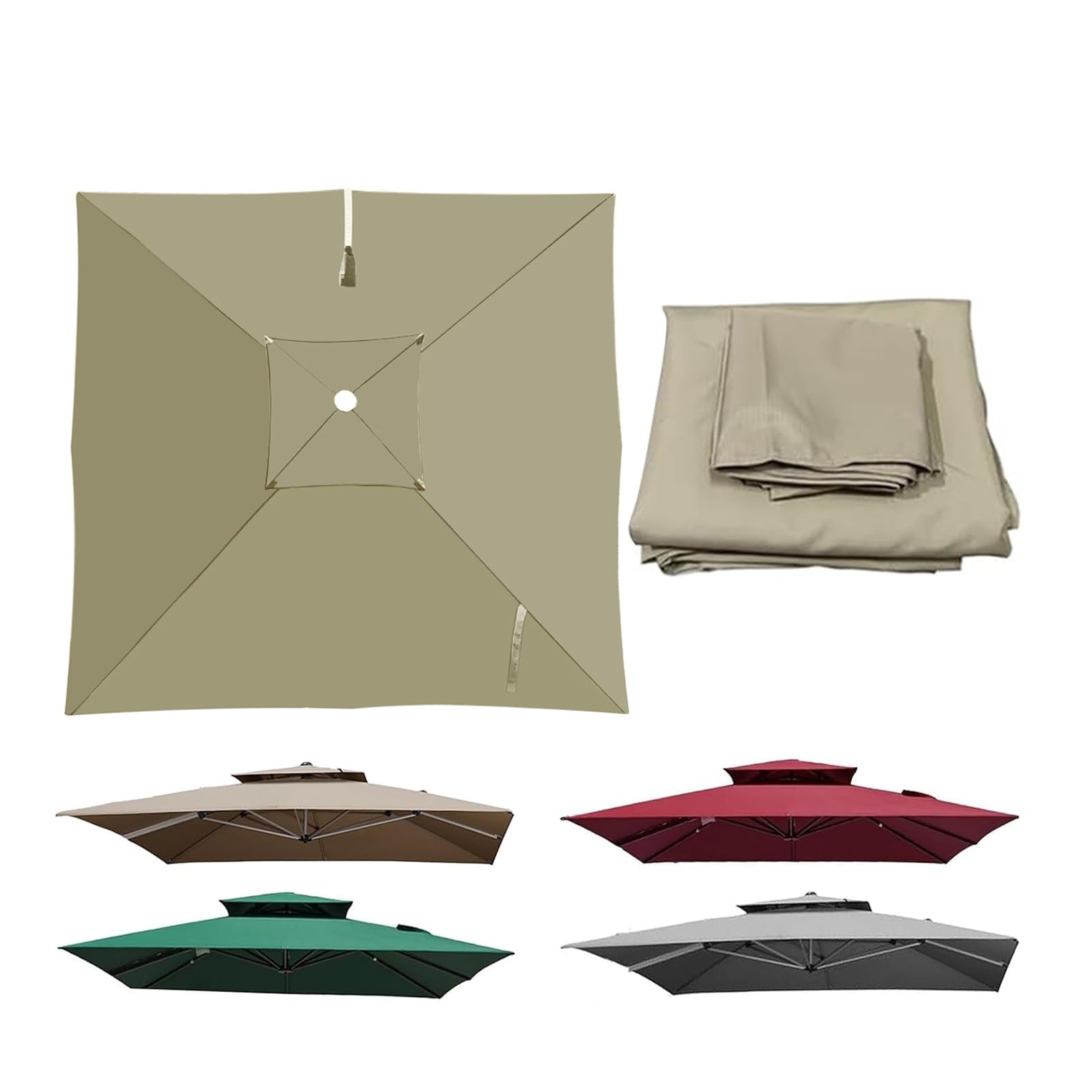 ESOYAWE Coperture per Ombrelloni Decentrato da Giardino, Quadrato 3x3m 2.5x2.5m 8 Stecche Telo in Poliestere Impermeabile Anti-UV, Top Telo di Ricambio Superiore per Ombrellone Esterno(Khaki,3x3m)