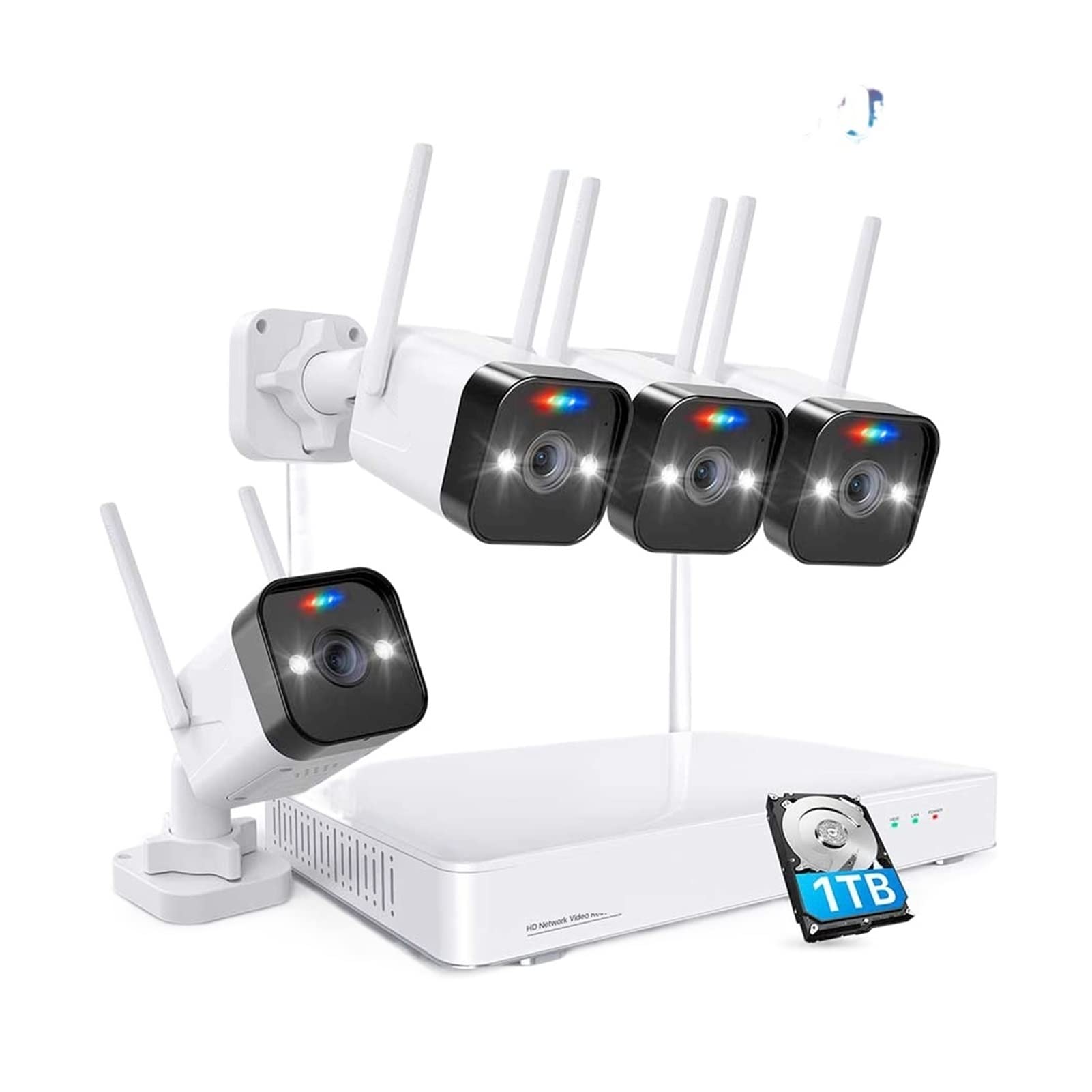 Zestaw do monitoringu DVR, W4 PRO. 3MP System WiFi. 8ch 2k Nadzór NVR. 4 sztuk 3mp HD. WiFi. Ip Aparat z reflektorem, 2-drożny dźwięk, Ai, Kolor Night Vision.,System kamer bezpieczeństwa