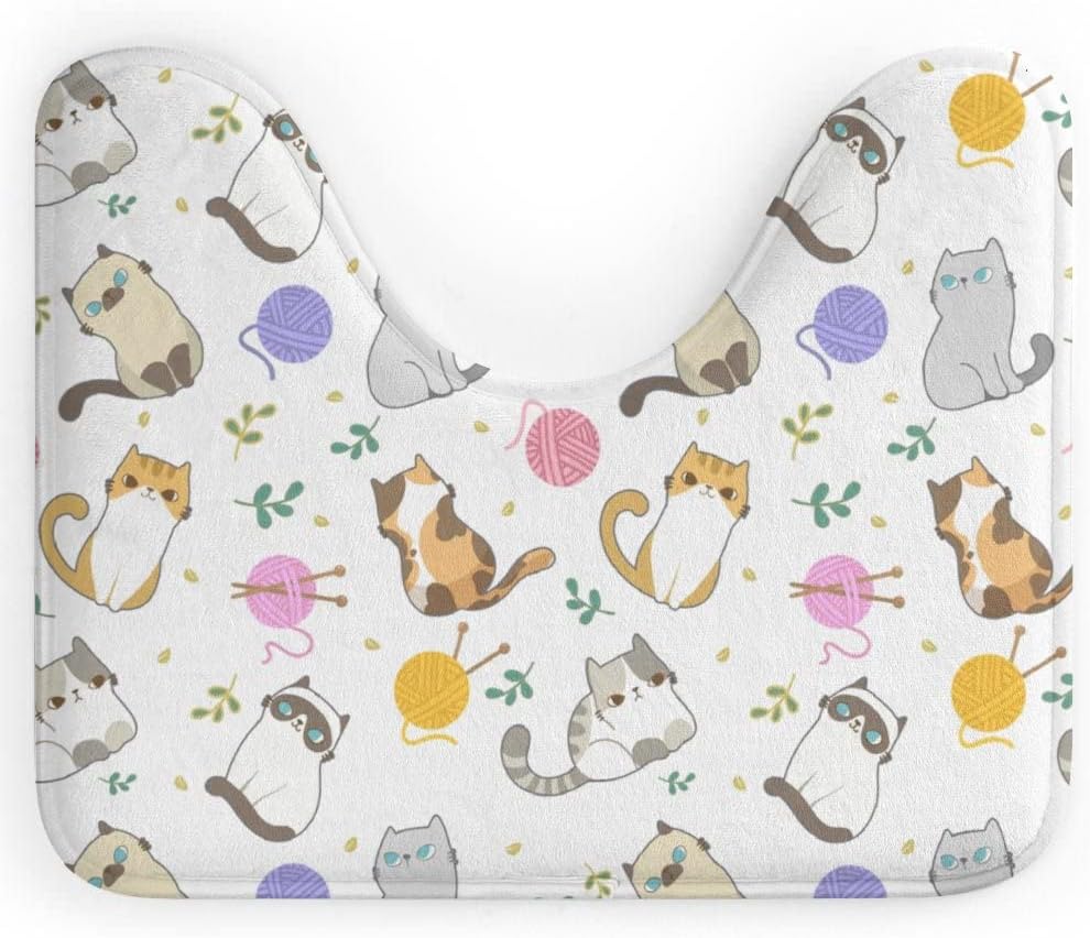 DreamBay Bathroom Pedestal Mat U Shaped Bath Mat Carpet Cats White