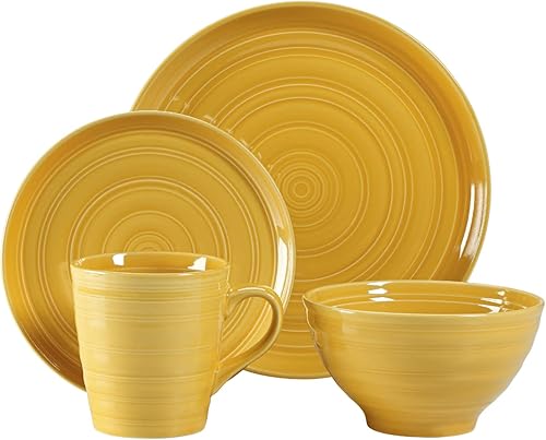 Juego de vajilla de 16 piezas, formas redondas atemporales que se combinan con texturas elegantes, hecho de gres duradero para un uso duradero,