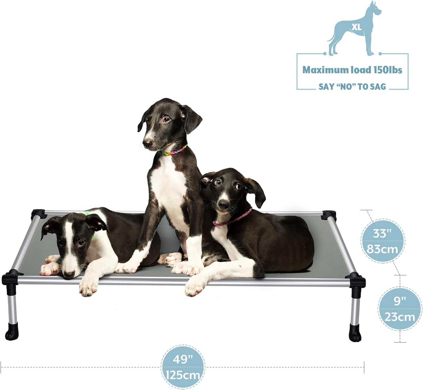 Veehoo Raised Dog Bed, Chew Proof Elevated Dog Bed with Washable & Breathable Mesh, Portable Pet Cot with Supereasy Buckle Fastener Design, Silver Aluminum Frame, No-Slip Feet, Grey, X Large