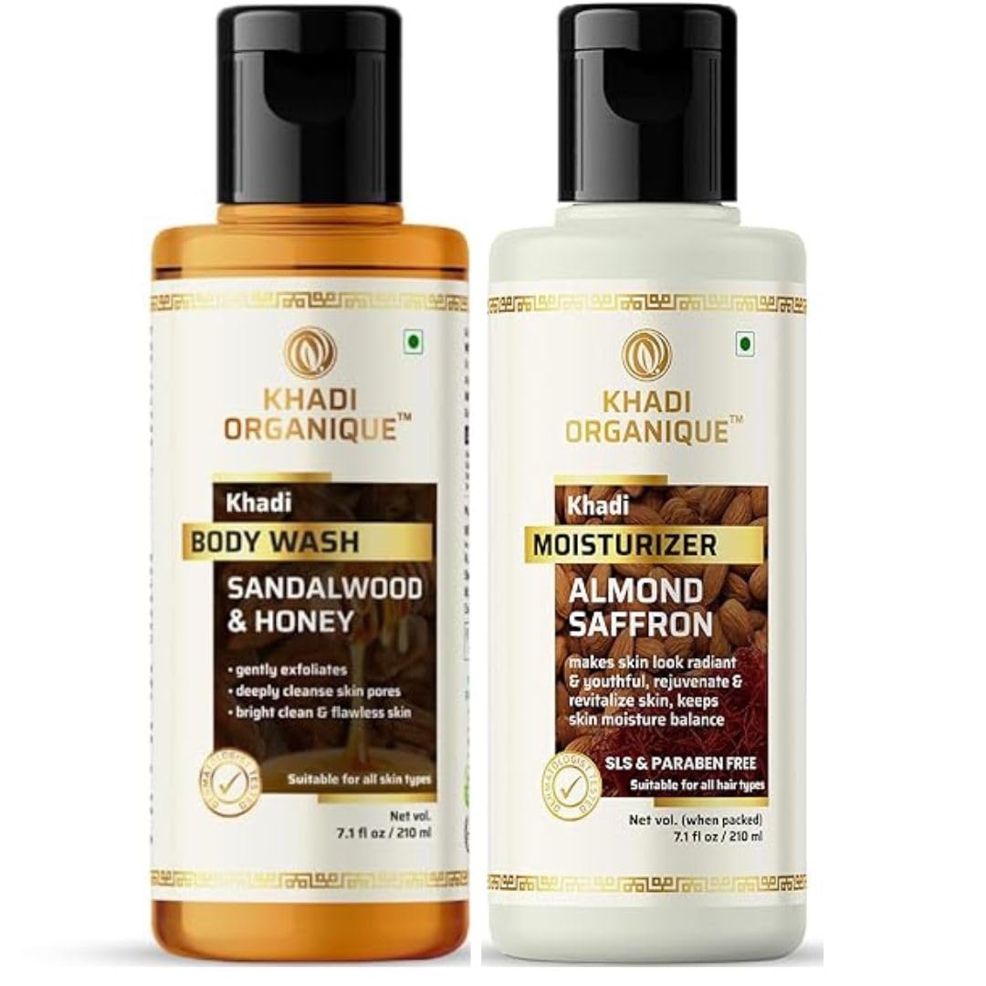 Khadi Organique Sandalwood & Honey Body Wash and Almond Saffron Moisturizer Lotion Duo for Nourished and Glowing Skin Suitable For All Skin Types Men & Women- 420 ml-image-32