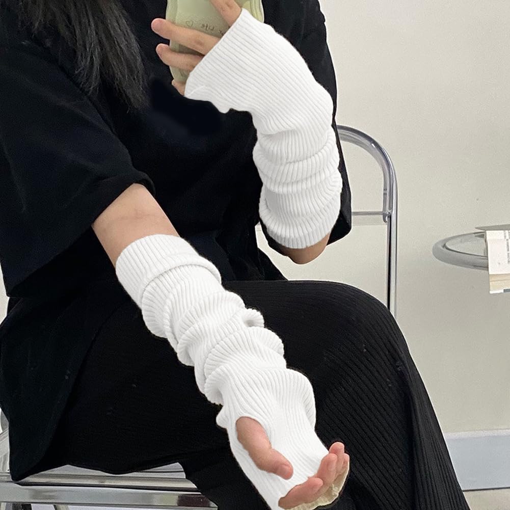 EQLEF Arm Warmers damskie, ciepłe rękawiczki na palce i dłonie długie rękawiczki czarne bez palców damskie rękawiczki do zimowania, Szary, 60*6.5cm