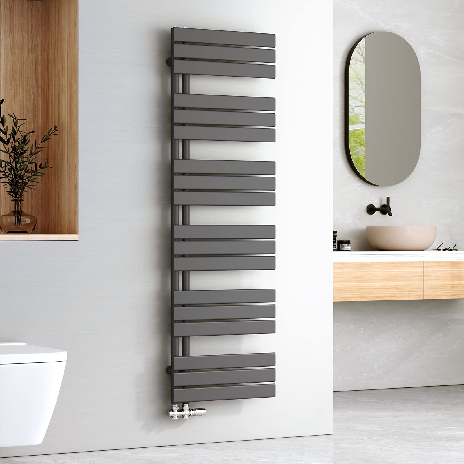 EMKE Scaldasalviette ad Acqua Calda, 1599x500 mm, Antracite, 832 W | Termoarredo da Parete,Porta Salviette Riscaldato, Facile Installazione, Design Moderno