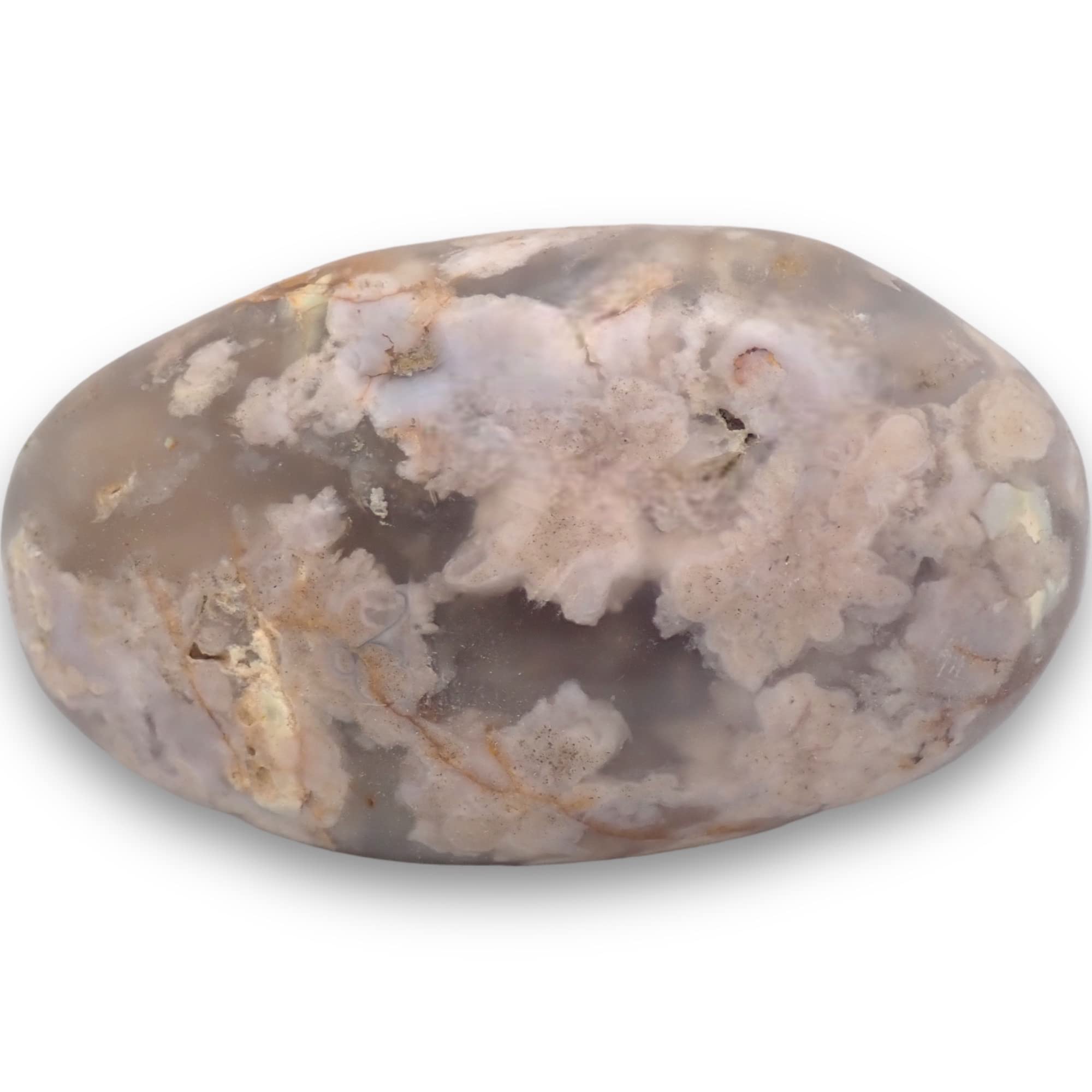 Flower Agate Polished Palm Stone Spiritual Balancing Paperweight with Healing Properties. Madagascar Crystals. (Palmstone)