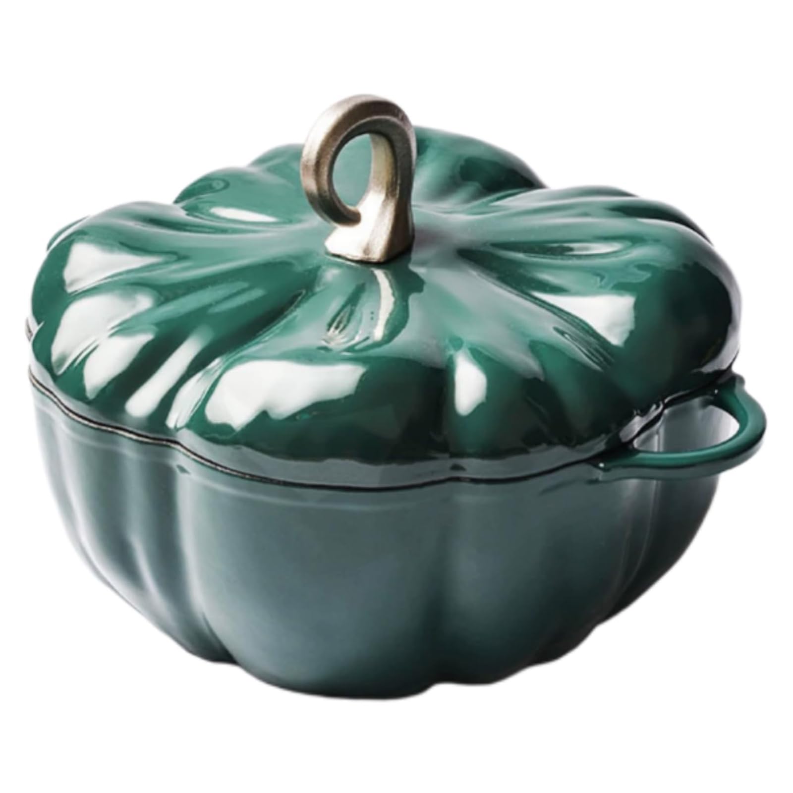 Verde, Zucca Pentola in Ghisa Smaltata con Coperchio 3,7 L, Casseruola in Ghisa Smaltata 25 cm, Antiaderente Forno Olandese con Coperchio Ideale Come Casseruola, Teglia per Pane o Padella