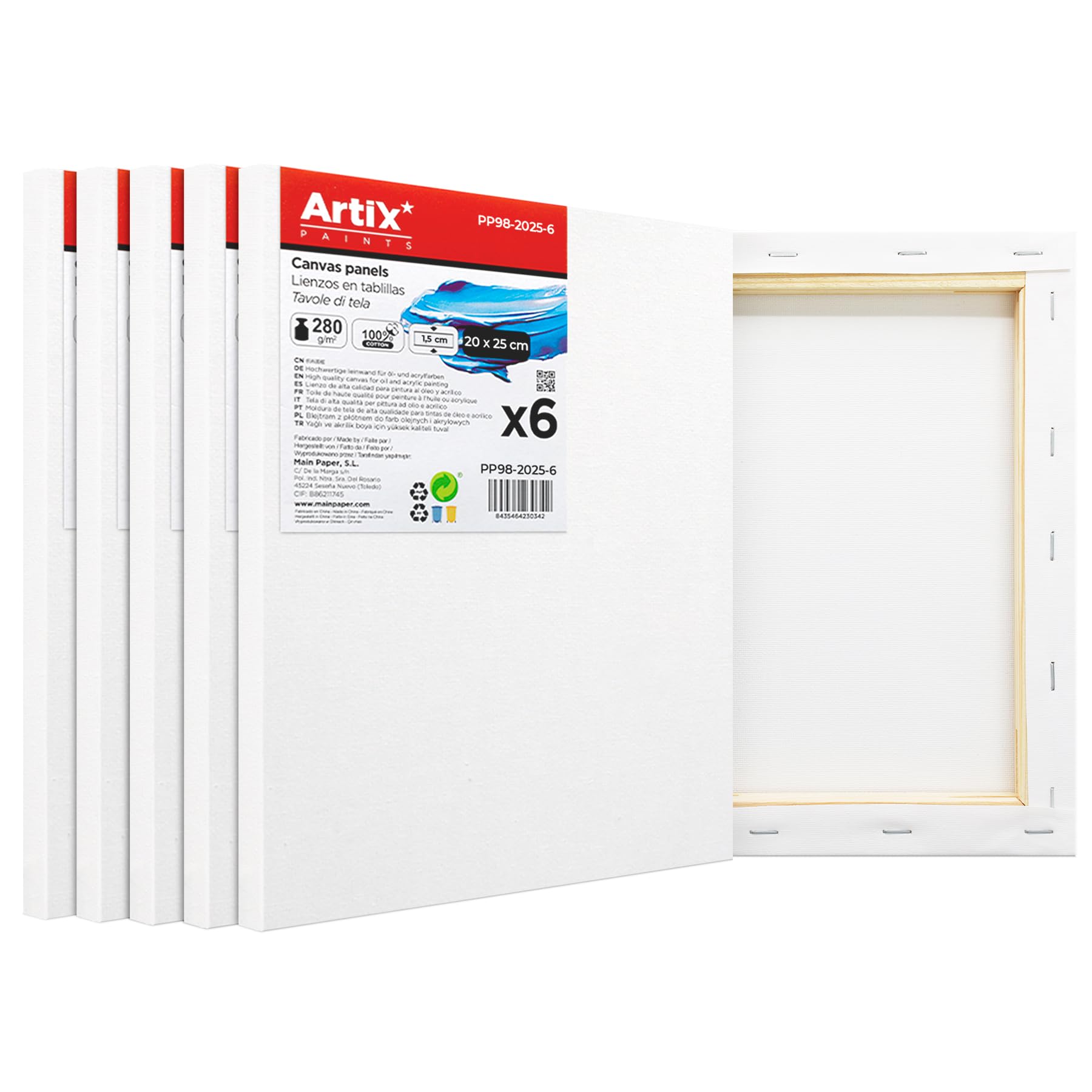 Toiles pour peinture acrylique huile et milieux humides, panneaux coton 20x25 cm sans acide