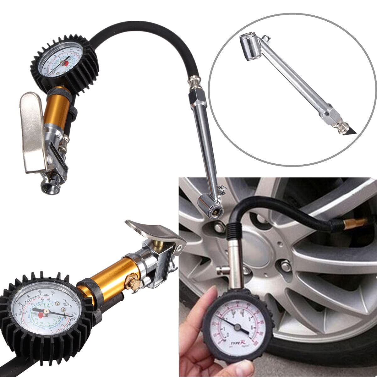 Manometr Auto Car Truck Opona motocyklowa Narzędzie do pompowania opon Manometr 220 PSI Manometr powietrza Dial Head Inflator Kompresor