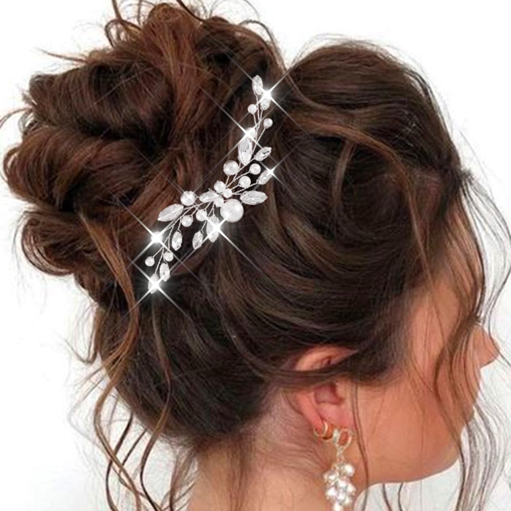 Épingles à cheveux de mariage en perles argentées barrette à cheveux en strass pour femmes