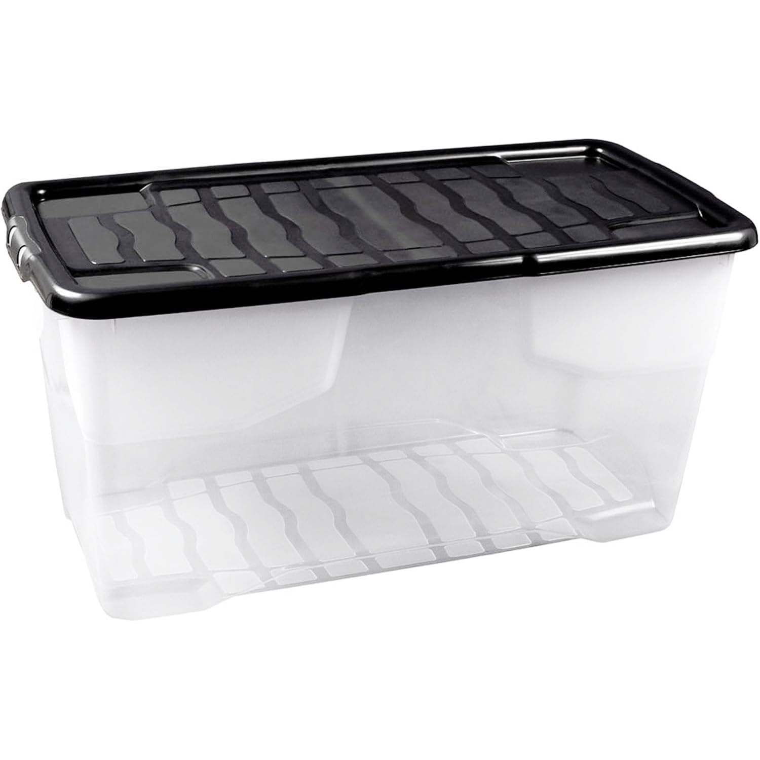 Storm Trading Group Black Curve Plastic Storage Boxes With Lids Stackable & Strong Durable Containers For Home & Office Organization (3, 42 Litre)