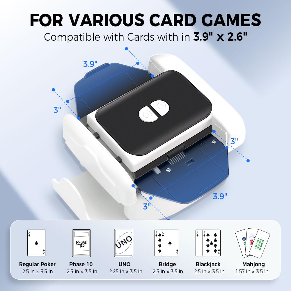 EJU Mazzo automatico di carte Shuffler 2/1 compatibile con gioco di carte Uno, carte da gioco, casinò, macchina da poker ricaricabile compatibile con 5 corone, fase 10, mahjong, skipbo, blackjack