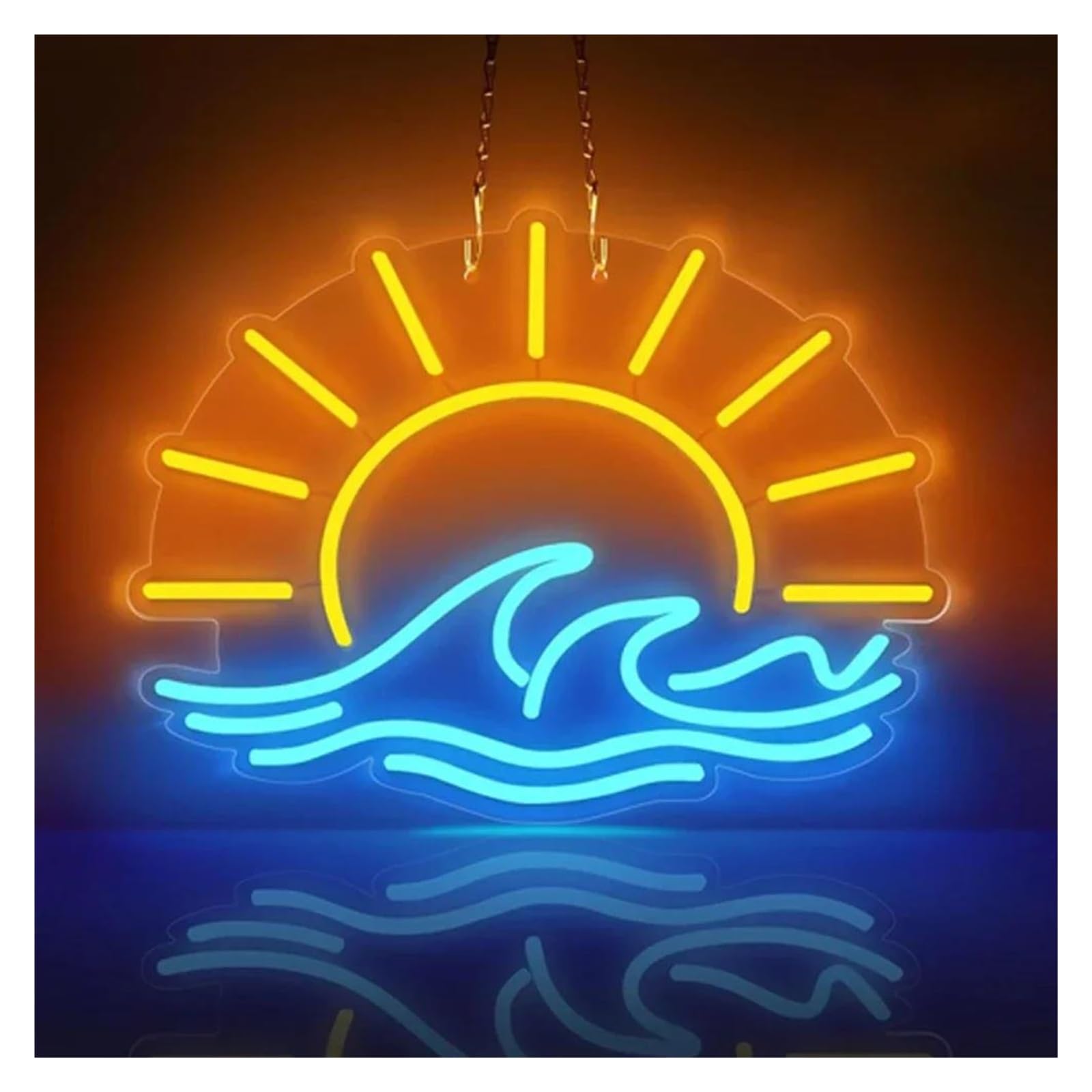 LEMST Sign Lamp Sunset Sea Neon Sign Sunrise Light Wave Neon Dimmable Room Decoration Over Sun Neon for Home Party Decor 30cmx40cm(A)
