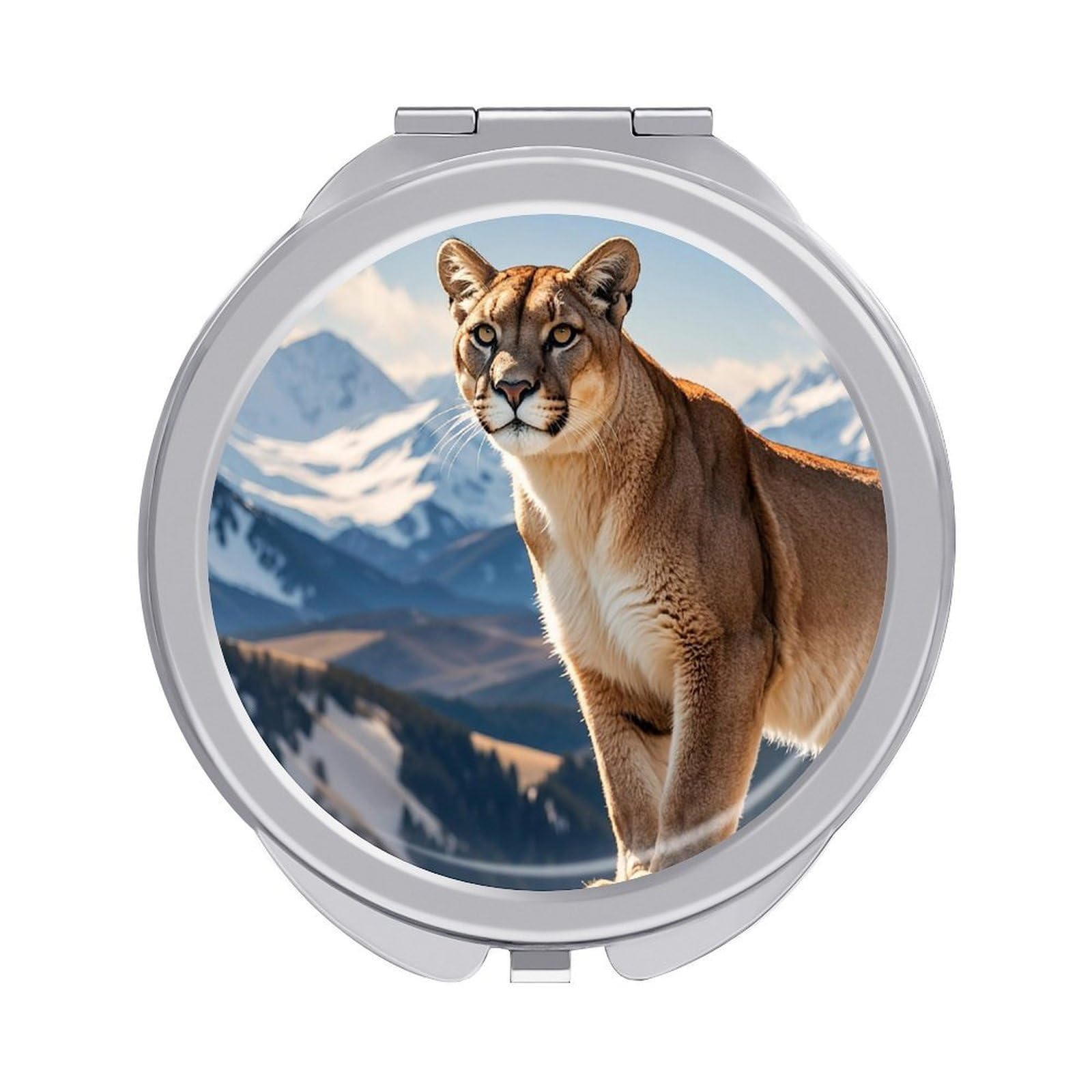 FekiLoot Panther & Mountain Lion Compact Mirror for Purse Portable Travel Makeup Mirrors Metal Magnifying Pocket Mirror Double Sided Small Handheld Mirrors for Women Travel Essentials