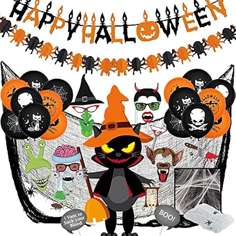 Bst4u Halloween Deko Party Dekoration Set, Brief Banner, Kürbis Banner, Spinne Banner, Schwarzes Tuch Cover