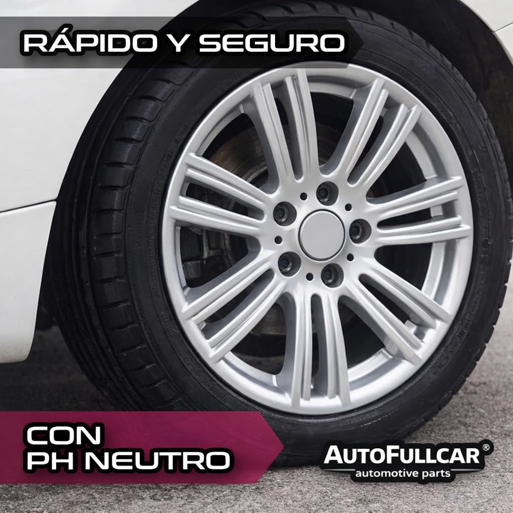 AutoFullCar Iron Cleaner 5 Litros, Limpia Llantas Coche, Descontaminante Férrico PH Neutro, Eliminador Partículas Hierro, Apto Aluminio Cromadas Moto, Incluye Botella con Difusor
