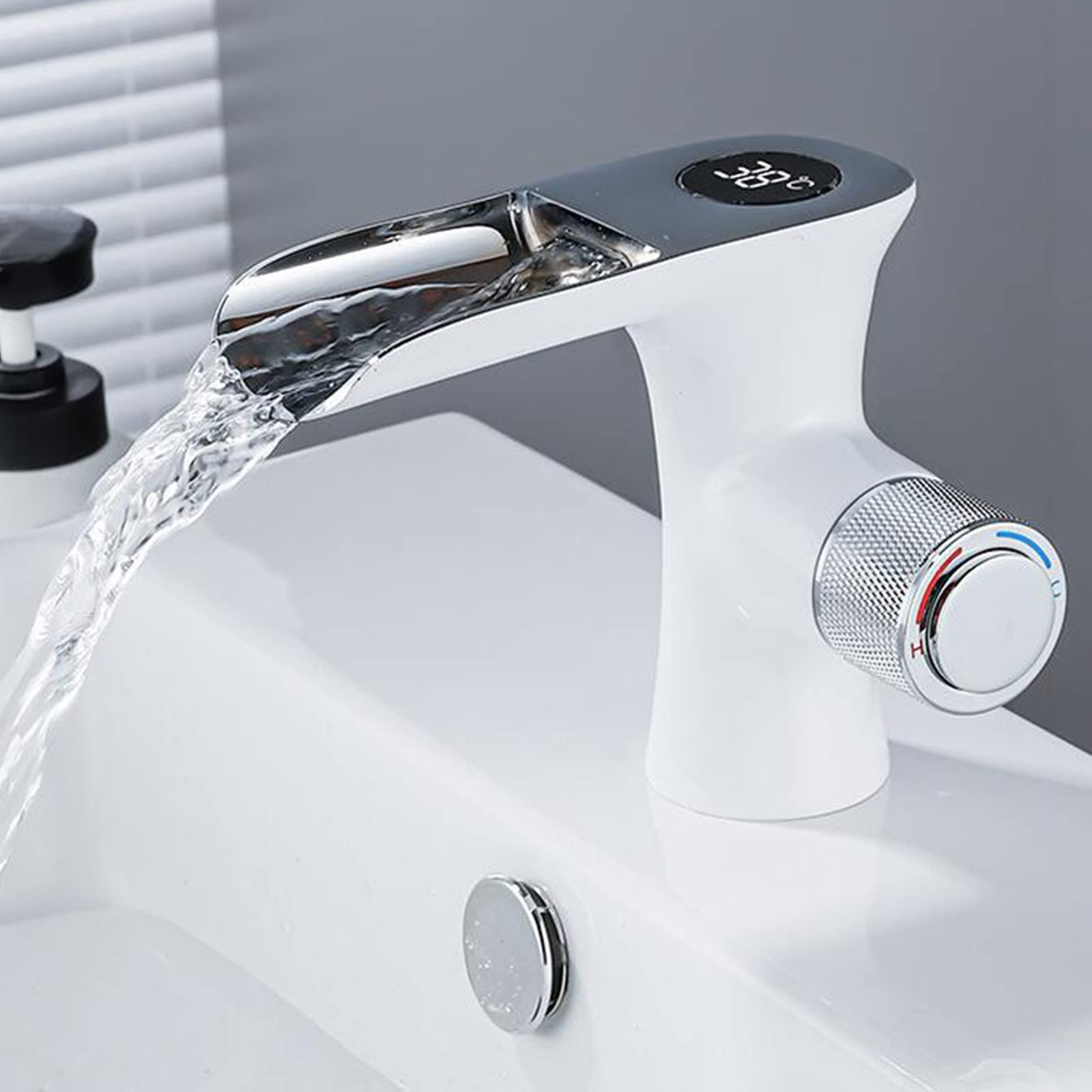 Robinet mitigeur cascade avec affichage de température pour lavabo noir - 3