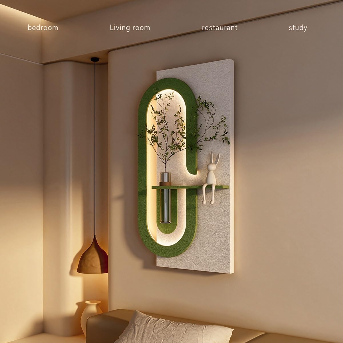 GCXNSKDQN Decoración de pared en arenisca 3D con luces LED y jarrón. | Decoración de estilo cremoso, ambiente LED, para sala de estar, dormitorio, pasillo, restaurantes y estudios.(A,27.6*55.1")