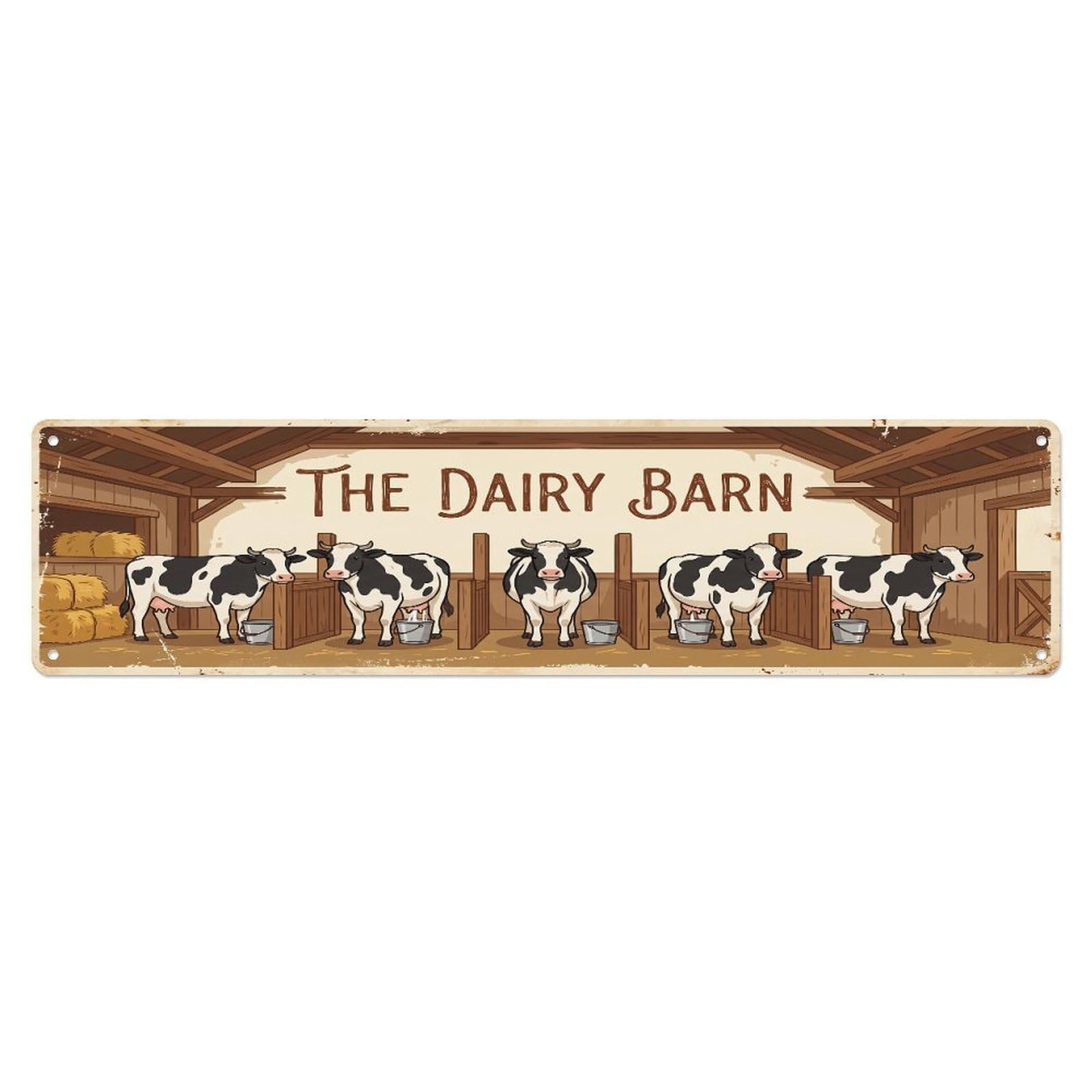 Metal Tin Sign Vintage Dairy Cow Farm Scene The Dairy Barn