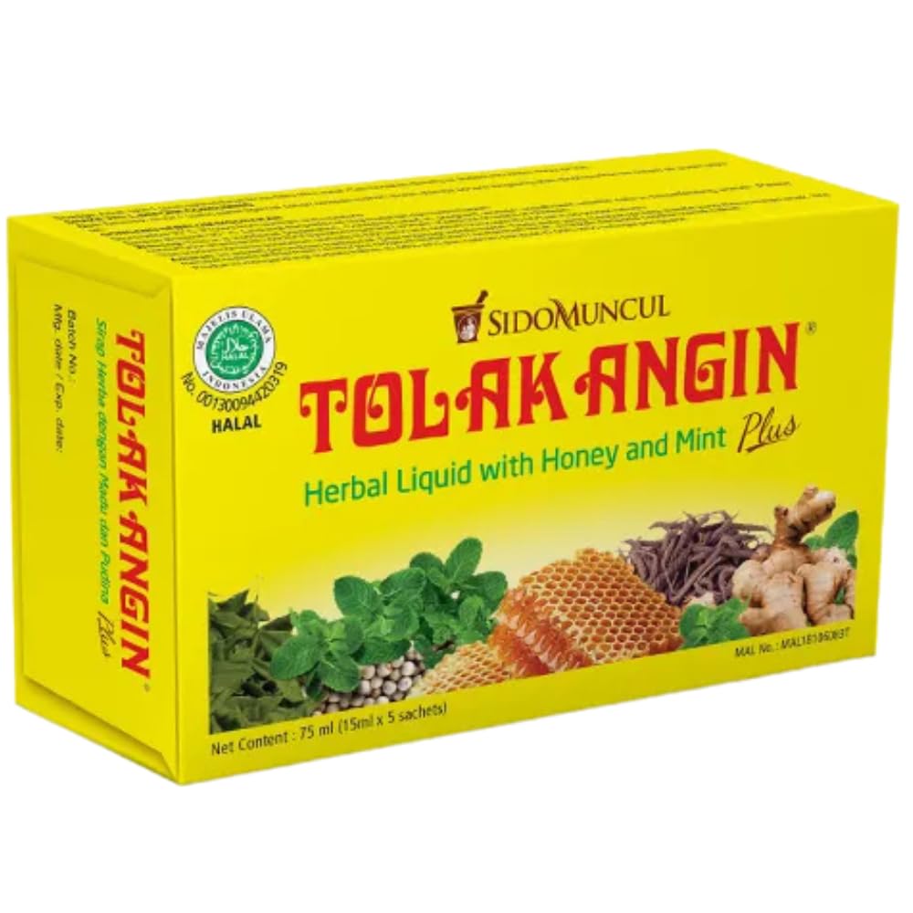 Sidomuncul Tolak Angin Plus 5 Sachets 15ml - Formule herbale Traditionnelle Indonésienne - Mélange Plantes, Miel, Menthe