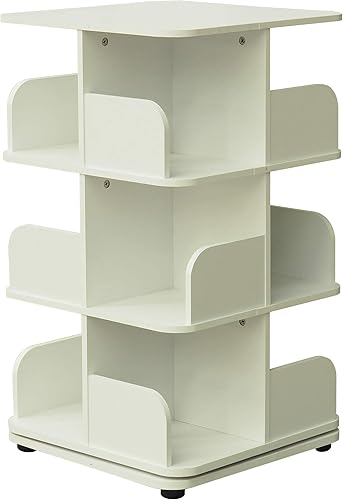 Miniatura 8 de Kings Brand Furniture - Estantería giratoria de 3 niveles para libros, almacenamiento de medios, color natural