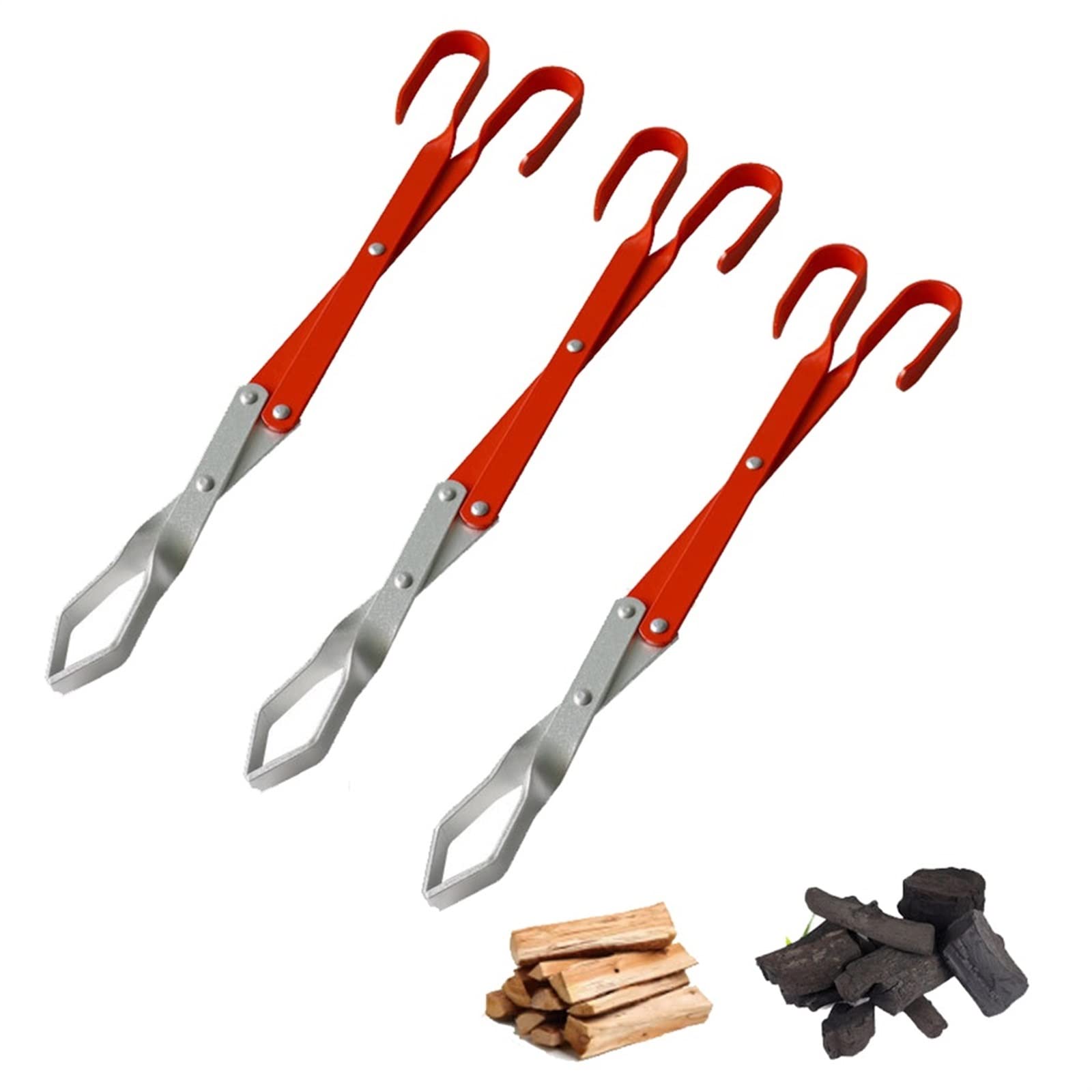 Agarrador de carbón, Pinzas de carbón Resistentes, Pinzas for Troncos de Accesorios de Chimenea for fogata, Picnic, Barbacoa, 3 Piezas