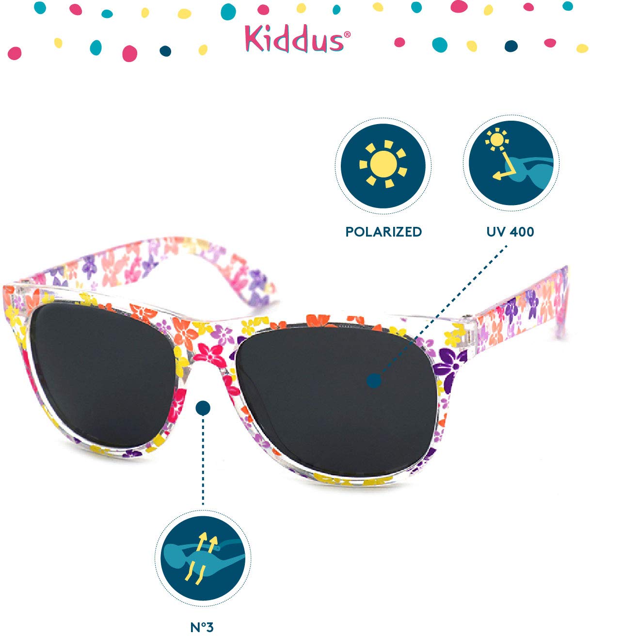 Kiddus Gafas de Sol Niña 6-9 Años Infantiles Polarizadas UV400 CAT3, Protección 100% UVA UVB, Diseño Español, Ligeras para Colegio y Playa, Certificación CE ISO REACH