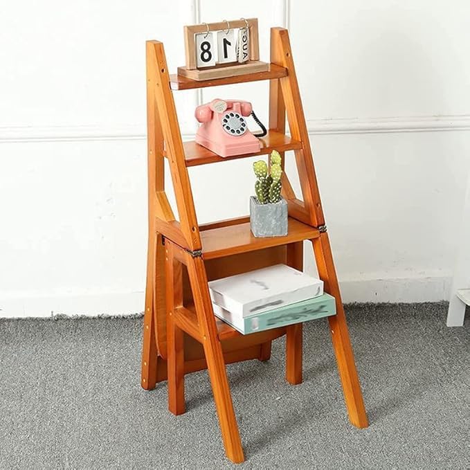 Wooden Anti-Slip and Lightweight Teak Wooden 4 Step Ladders Stool for Library| Home Décor | Solid Wood Multipurpose Folding Step Stool for Indoor Use | 20 * 15 * 20CM |-image-45