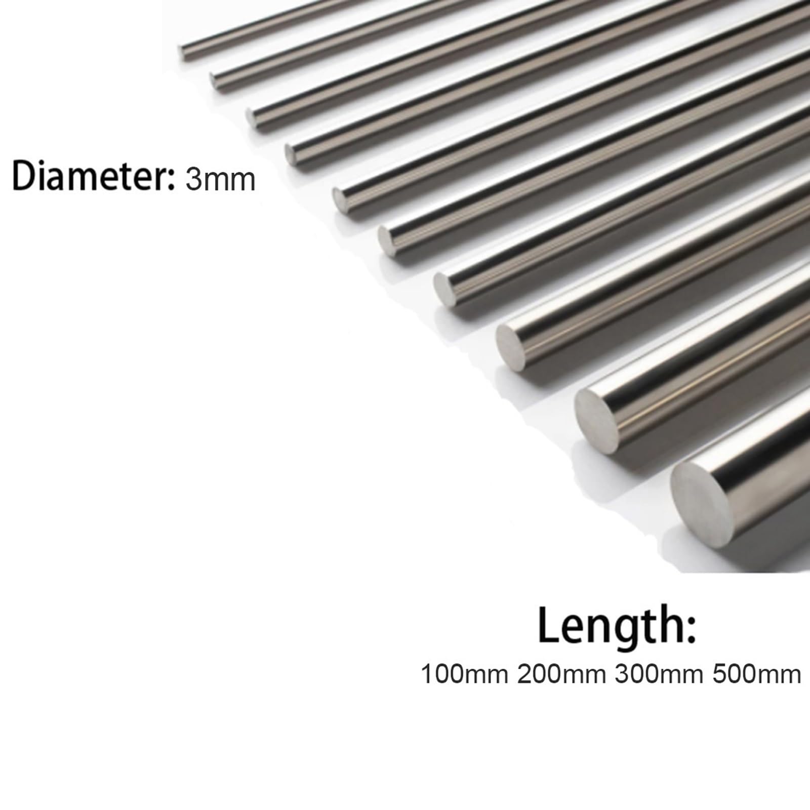 Okrągłe pręty ze stali nierdzewnej 304, średnica zewnętrzna 3 mm, różne narzędzia rzemieślnicze, długość 100 mm, 200 mm, 300 mm, 500 mm długości, 500 mm, 500 mm, 5 szt