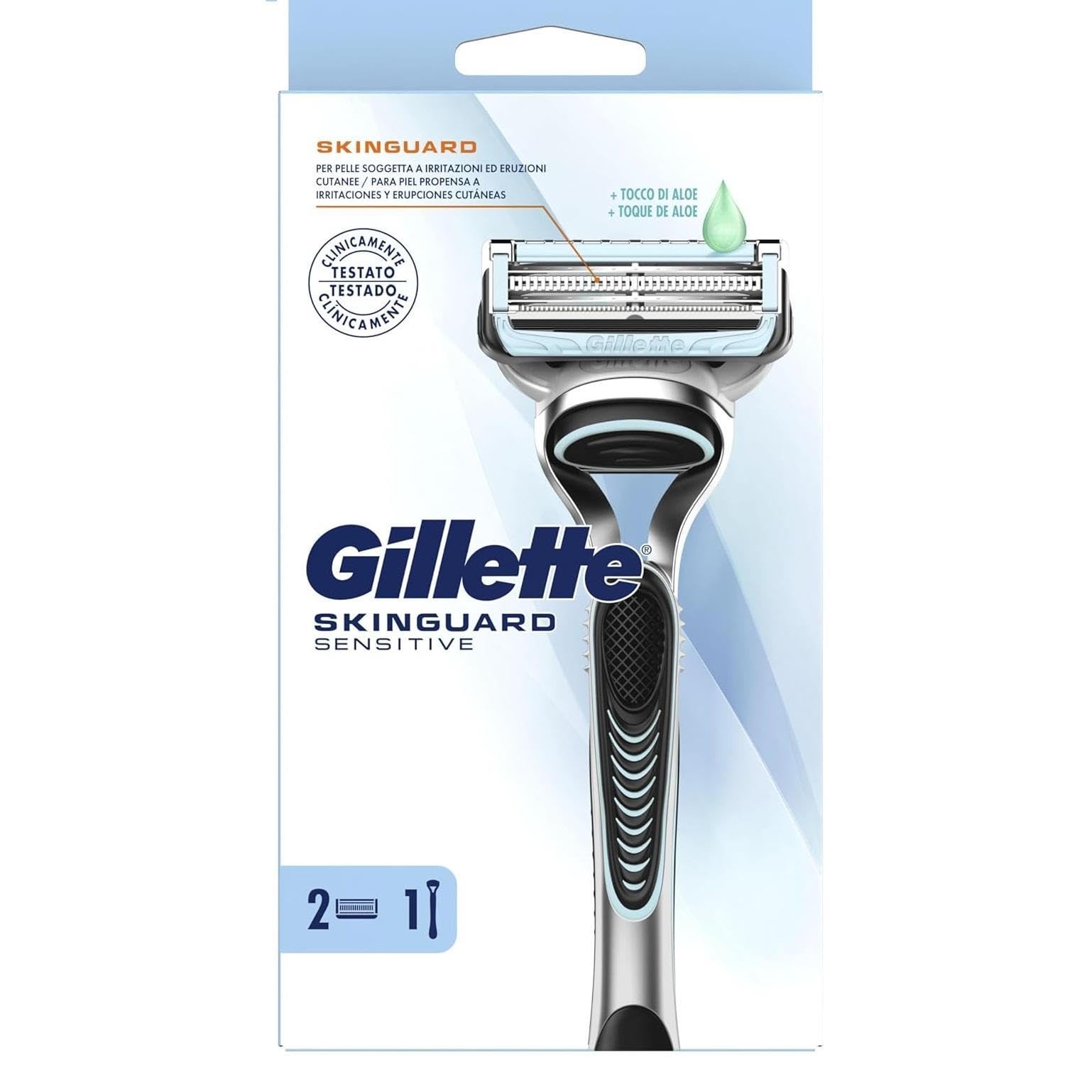 Gillette Skinguard Sensitive Beard Trimmer for Men with Skin Irritation, 1 Handle, 2 Replacement Blades