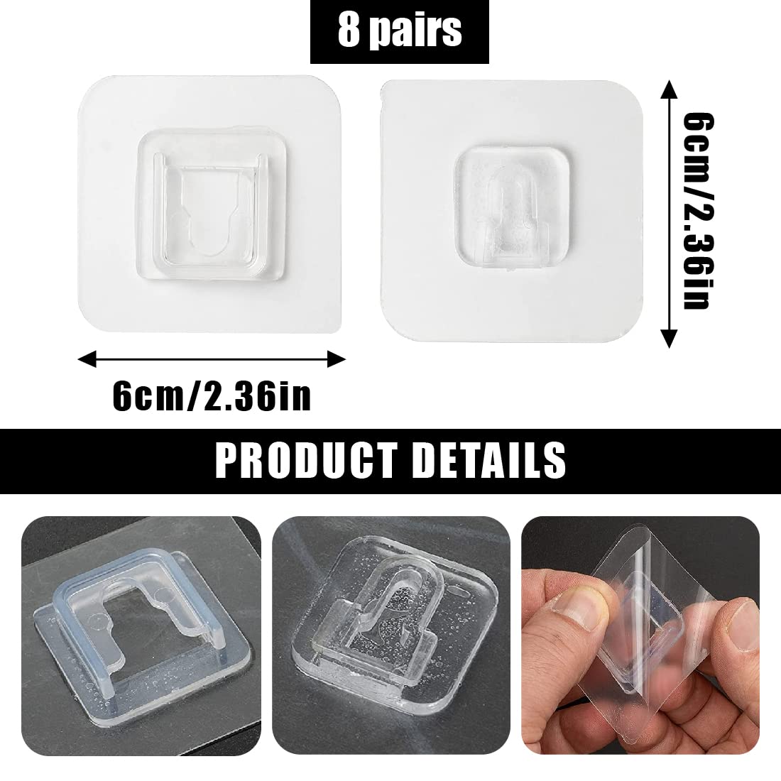 10 paia di ganci da parete a doppia faccia, ganci autoadesivi a doppia faccia, ganci adesivi trasparenti, ganci multifunzionali, impermeabili, resistenti all'olio, senza perforazione, rimovibili