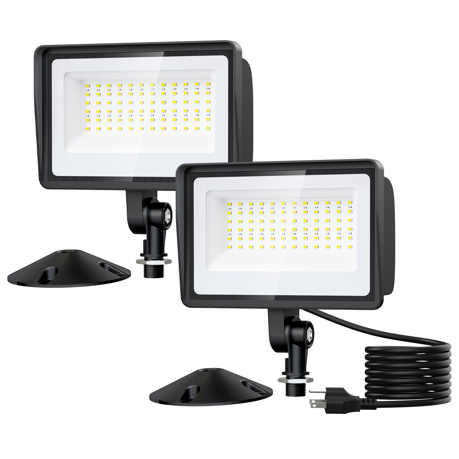 Onforu 65W LED Flood Lights Outdoor with Knuckle Mount, 7800LM Super Bright Security Lights with Plug, IP66 Waterproof Garage Lights, 6500K Yard Lights for Yard, Garage, Garden 2 Pack
