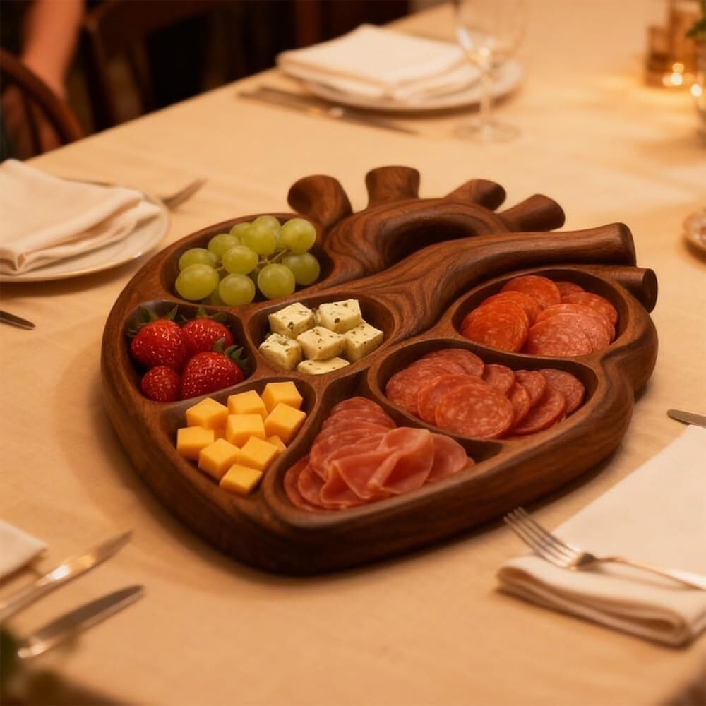 Bandeja De Madera con Forma Corazón Anatómico, Jabalí Hecho A Mano Temática Biológica, Bandeja Cocina For Queso, Fruta, Postre Y Decoración For Fiestas Navideñas(2pcs)