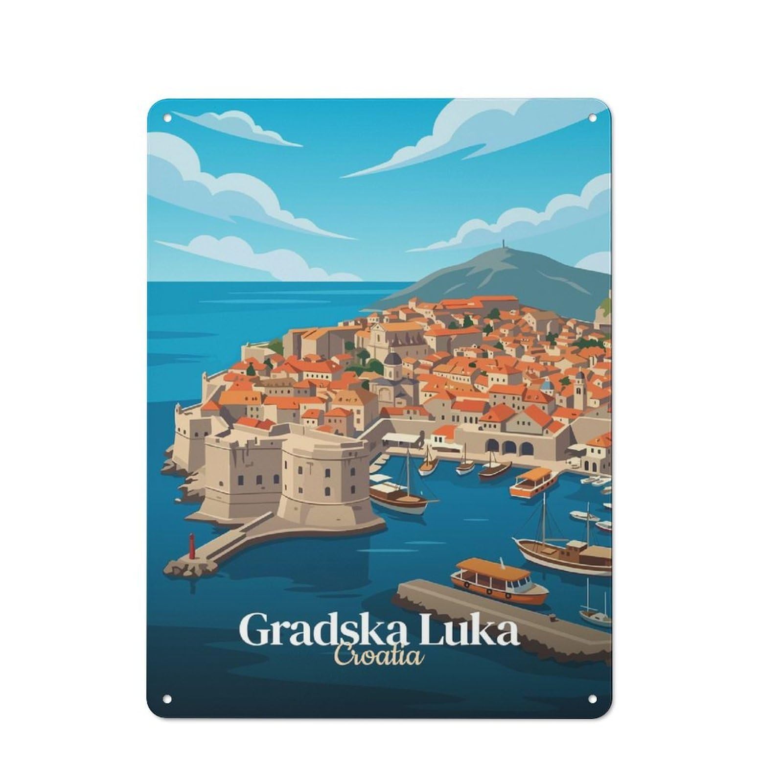 Gradska Luka Croatia Travel Vintage Metal Sign 40x30cm, Shop Front Style Cafe Wall Decor for Takeaway, Bar, Kitchen Or Counter Area