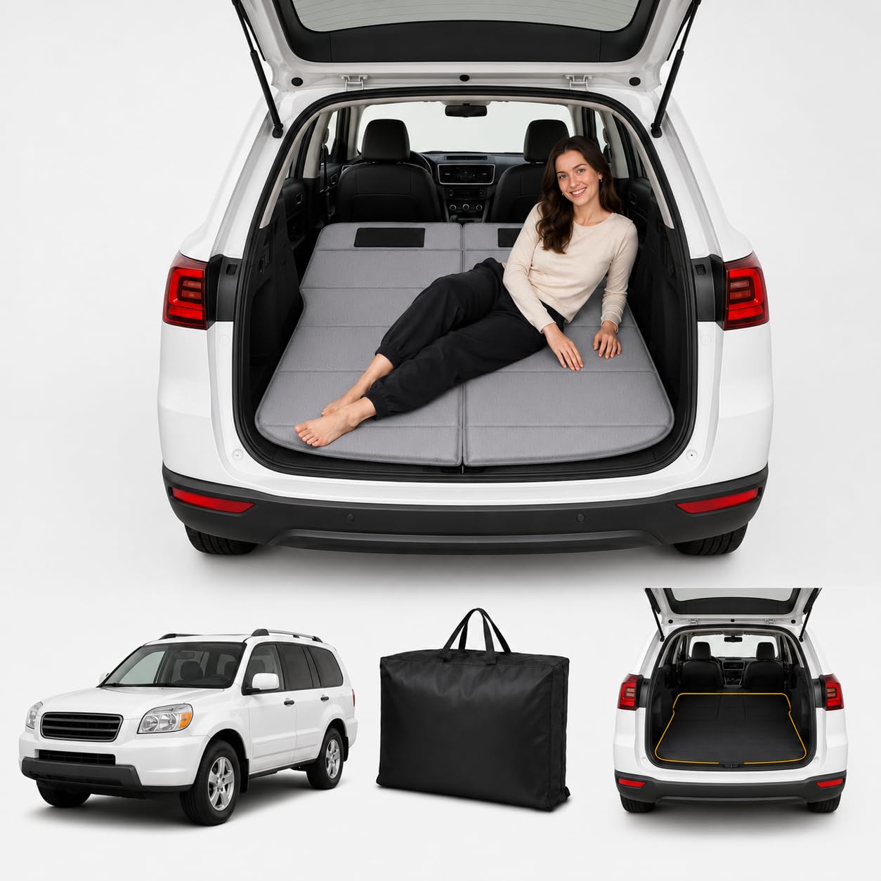 Car Mattress for Pilot 2003–2008, Upgraded Non-Inflatable Thickened Foam SUV Car Camping Mattress, Foldable Trunk Sleeping Pad Car Bed Mattress for Road Trips Camping Travel