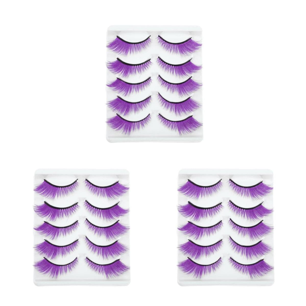 Healvian 15 Paia Cinque Paia di Ciglia Finte Color Porpora in Fibra Artificiale, Lunghezza Naturale e Leggere, per Halloween e Uso Quotidiano
