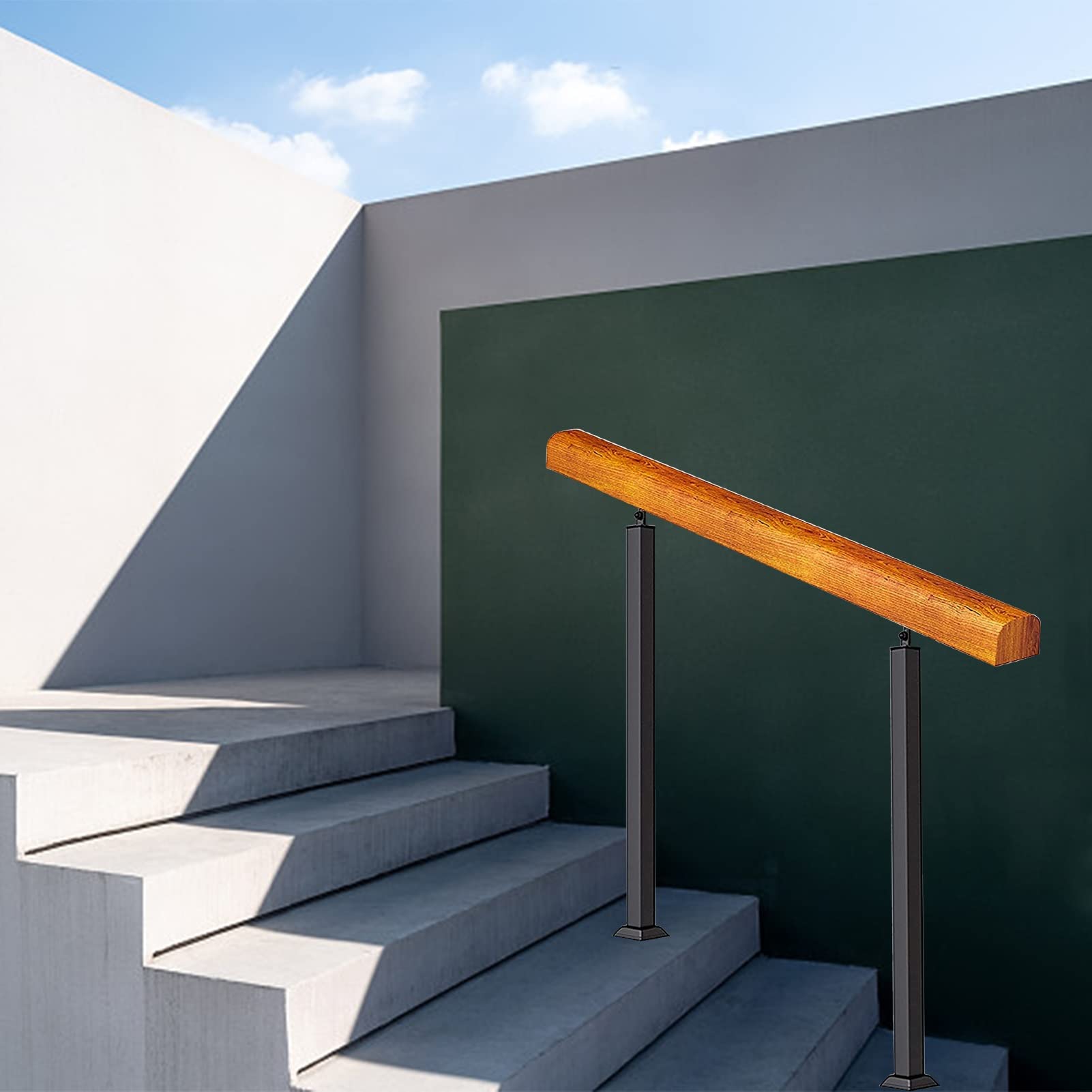 Main courante en bois massif rampe escalier extérieure fer forgé pour jardin loft